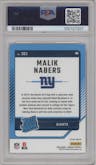 Malik Nabers from the 2024 Donruss set featuring a Red Pandora parallel graded by PSA and given an overall grade of 9.