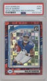 Malik Nabers from the 2024 Donruss set featuring a Red Pandora parallel graded by PSA and given an overall grade of 9.