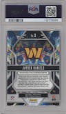 Jayden Daniels from the 2024 Panini Prizm set featuring a Green Ice Prizm parallel graded by PSA and given an overall grade of 10.