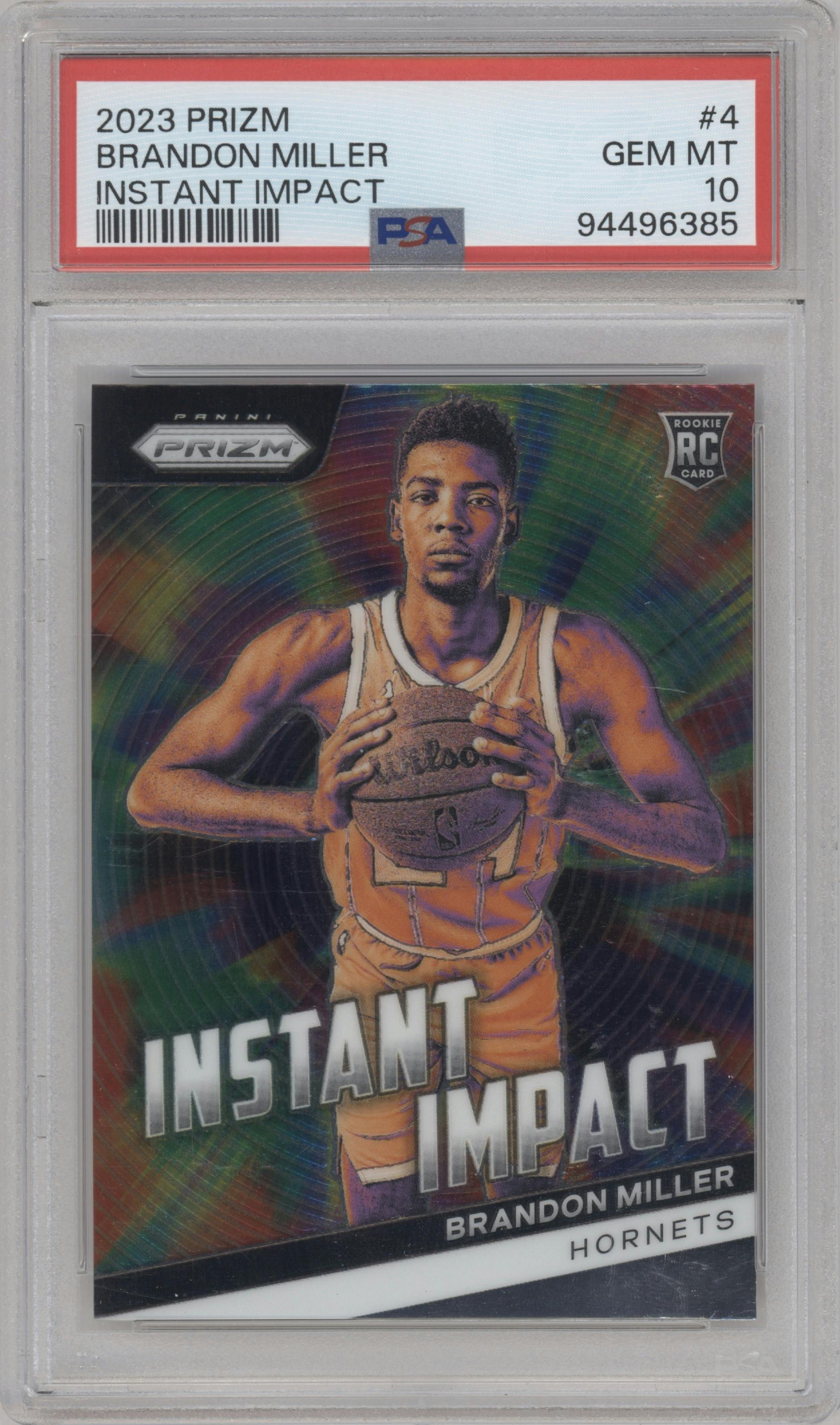 Brandon Miller from the 2023-24 Panini Prizm set graded by PSA and given an overall grade of 10.