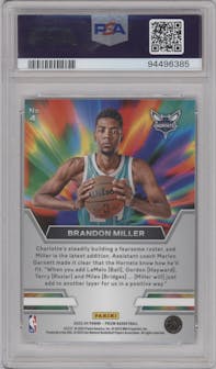 Brandon Miller from the 2023-24 Panini Prizm set graded by PSA and given an overall grade of 10.