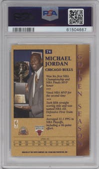 Michael Jordan from the 1996-97 Topps Stars set graded by PSA and given an overall grade of 8.