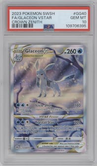 Glaceon Vstar from the 2023 Pokemon SWSH set graded by PSA and given an overall grade of 10.