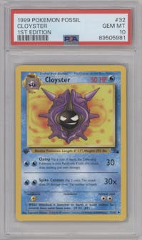 Cloyster from the 1999 Pokemon set graded by PSA and given an overall grade of 10.