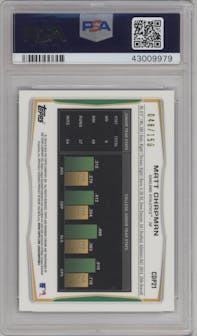 Matt Chapman from the 2014 Bowman Draft  set featuring a Green Refractor parallel graded by PSA and given an overall grade of 10.