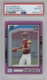 Jayden Daniels from the 2024 Donruss set featuring a Pink parallel graded by PSA and given an overall grade of 10.