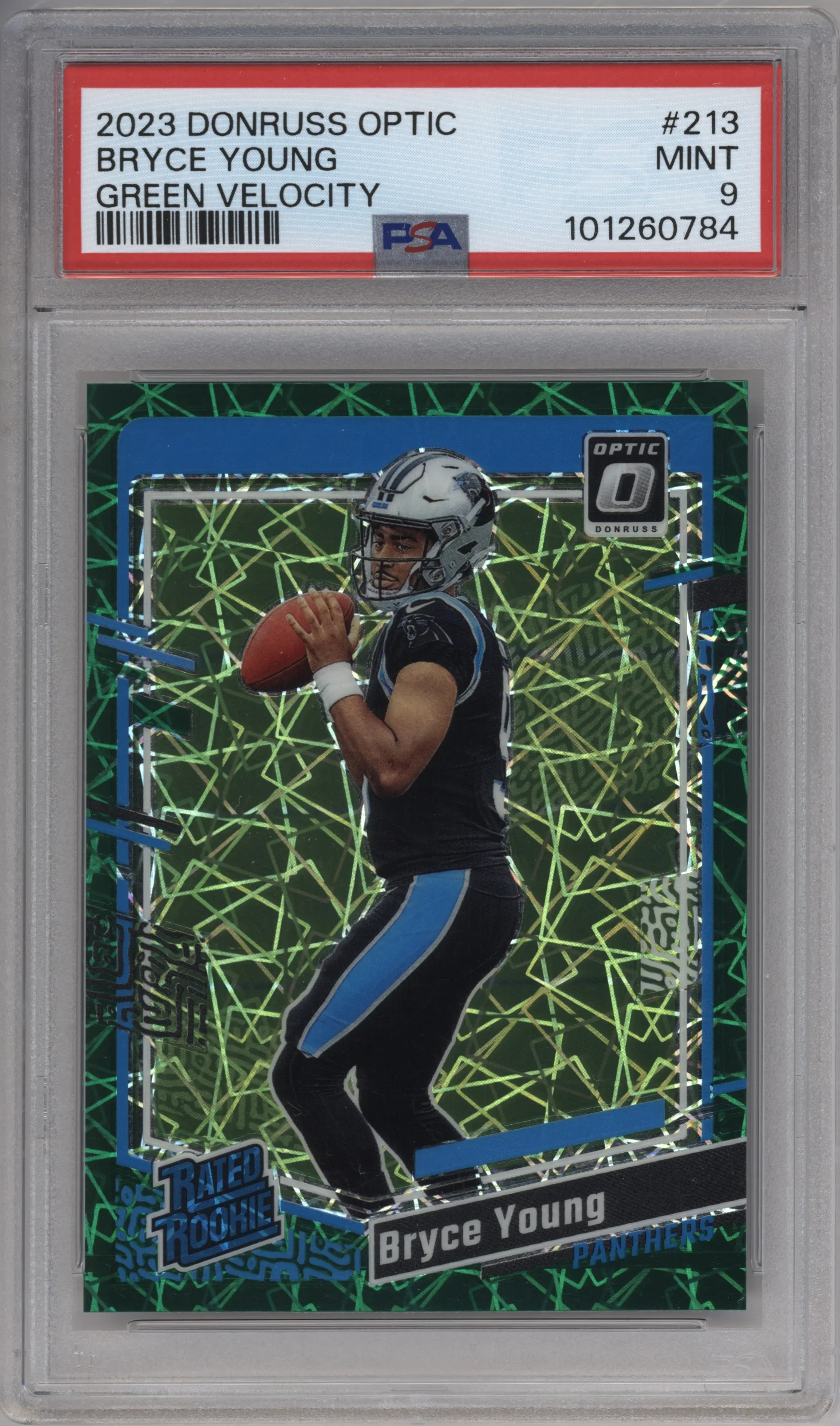 2023 Donruss Optic Rated Rookie Bryce Young Green Velocity #213 PSA 9