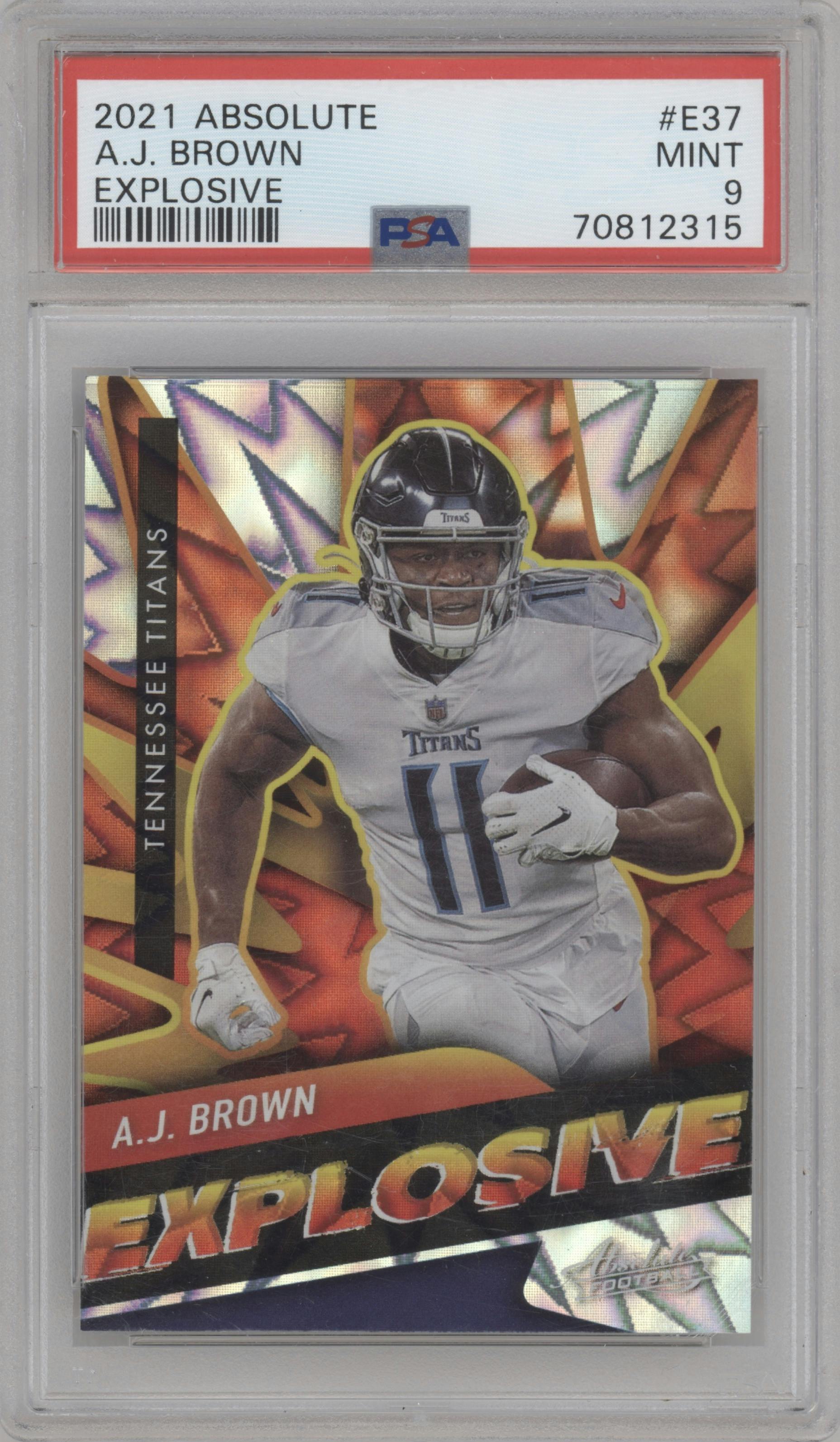 A.J. Brown from the 2021 Panini Absolute set graded by PSA and given an overall grade of 9.