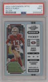 Brock Purdy from the 2022 Panini Contenders Optic set featuring a Silver parallel graded by PSA and given an overall grade of 9.