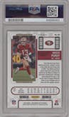 Brock Purdy from the 2022 Panini Contenders Optic set featuring a Silver parallel graded by PSA and given an overall grade of 9.
