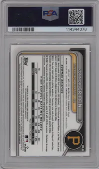 Konnor Griffin from the 2024 Bowman Draft set featuring a Gold Shimmer Refractor parallel graded by PSA and given an overall grade of 10.