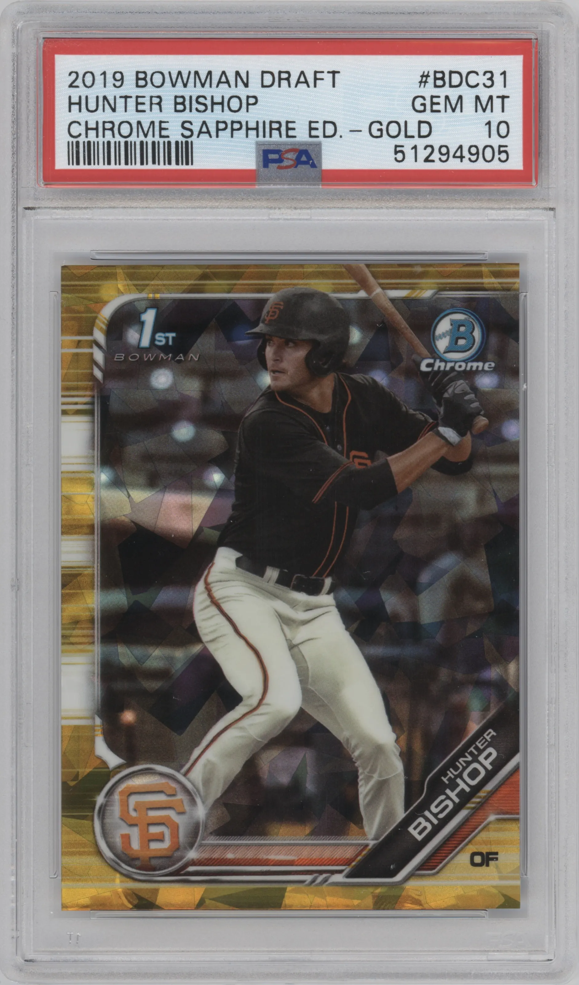 2019 Bowman Draft Sapphire Edition Chrome Hunter Bishop Gold PSA 10