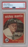Mickey Mantle from the 1959 Topps set graded by PSA and given an overall grade of 1.5.