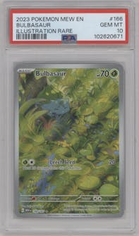 Bulbasaur from the 2023 Pokemon SV set graded by PSA and given an overall grade of 10.