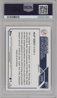 Anthony Volpe from the 2023 Topps Update set featuring a Orange Foil  parallel graded by PSA and given an overall grade of 9.