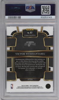 Victor Wembanyama from the 2023-24 Panini Select  set featuring a Blue Retail parallel graded by PSA and given an overall grade of 10.
