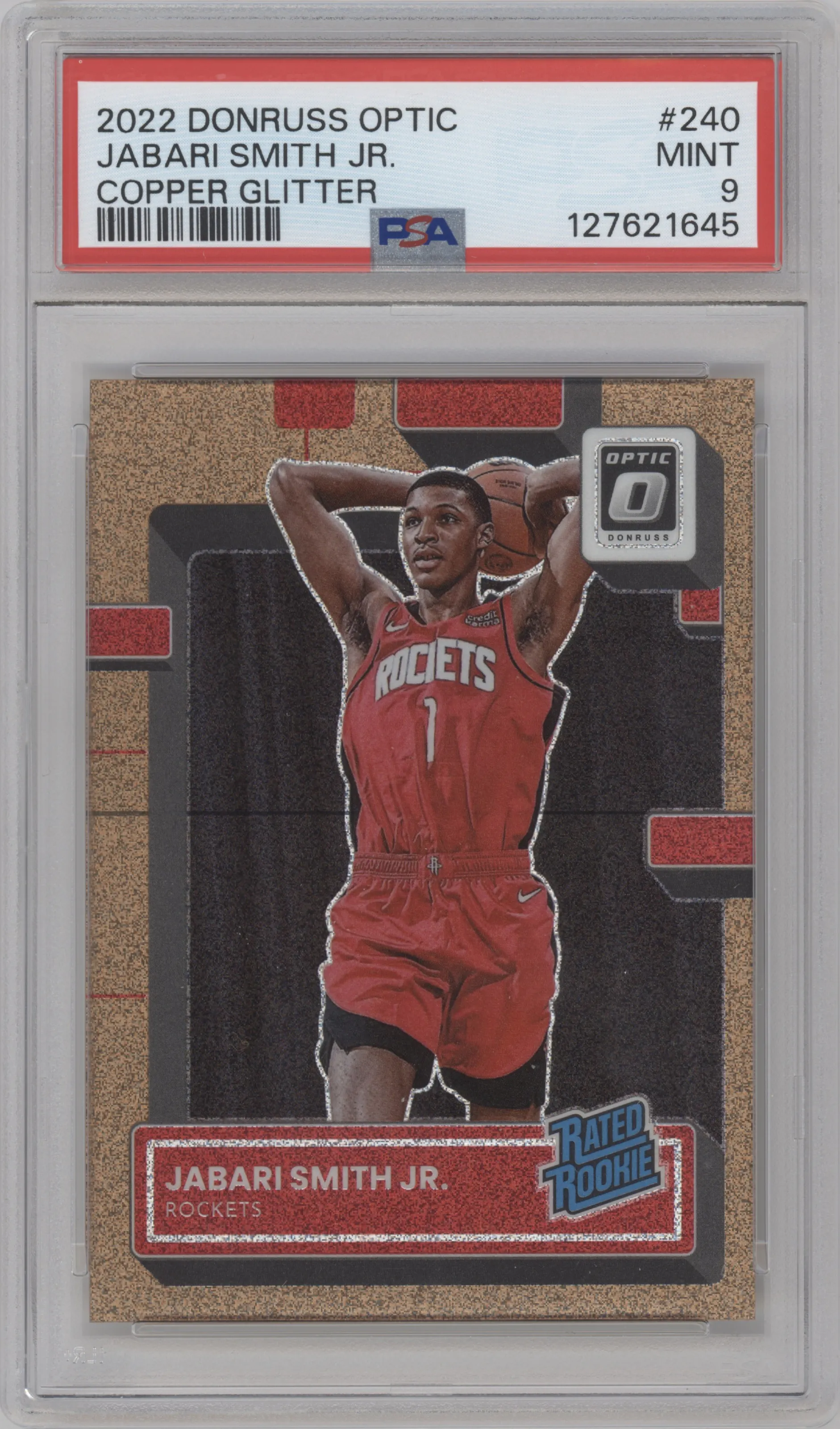 2022 Panini Donruss Optic Rated Rookie Jabari Smith Jr. Copper Glitter PSA 9