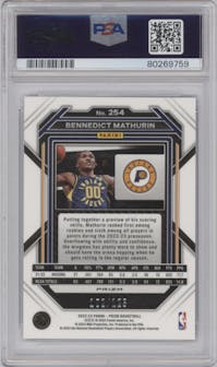 Bennedict Mathurin from the 2022-23 Panini Prizm  set featuring a Blue Ice parallel graded by PSA and given an overall grade of 10.