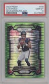 C.J. Stroud from the 2023 Panini Prizm set featuring a Neon Green Pulsar parallel graded by PSA and given an overall grade of 10.