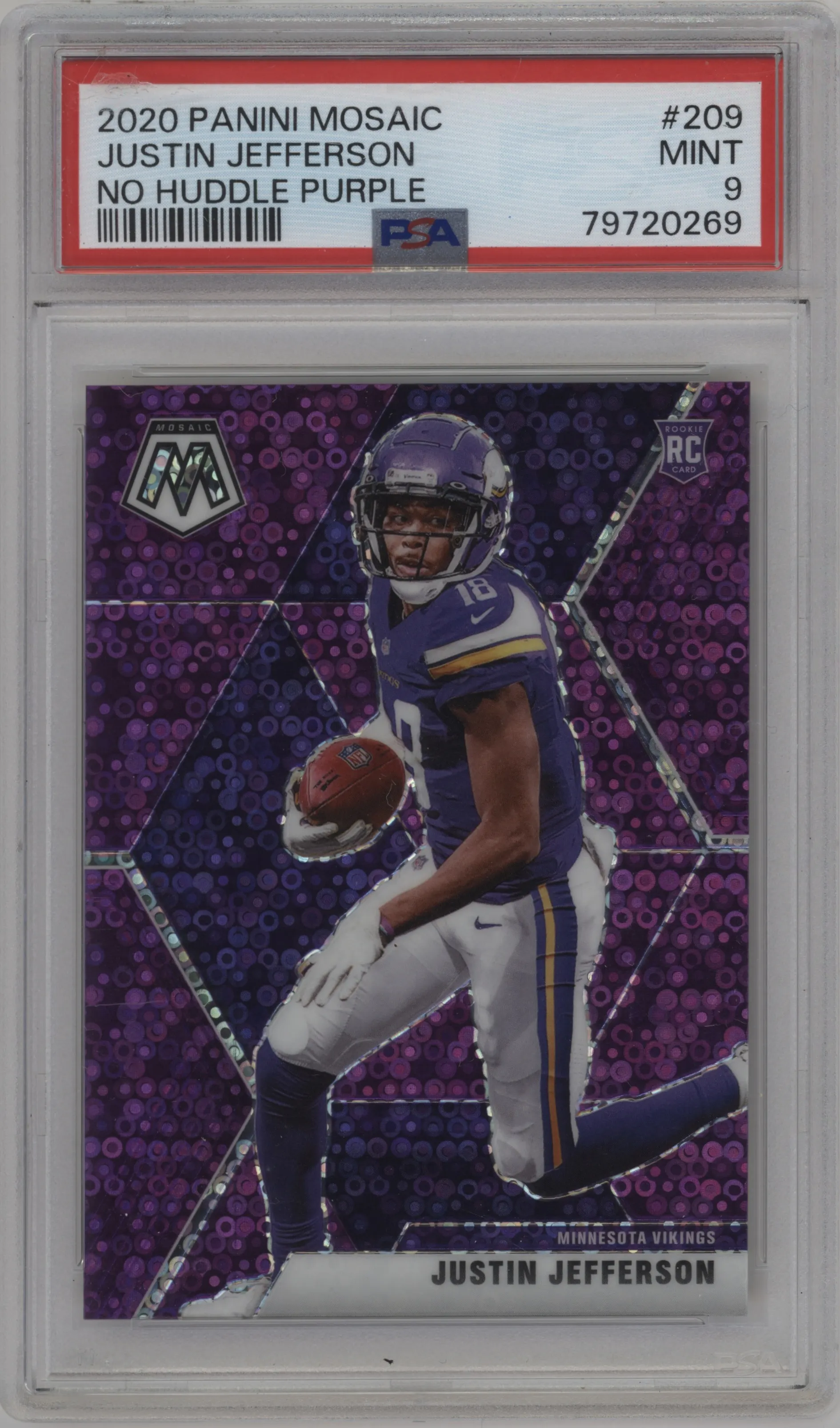 2020 Panini Mosaic Justin Jefferson No Huddle Purple #209 PSA 9