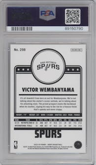 Victor Wembanyama from the 2023-24 Panini NBA Hoops set featuring a Silver parallel graded by PSA and given an overall grade of 9.