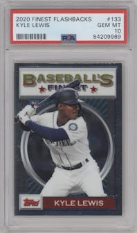 Kyle Lewis from the 2020 Topps Finest Flashbacks set graded by PSA and given an overall grade of 10.