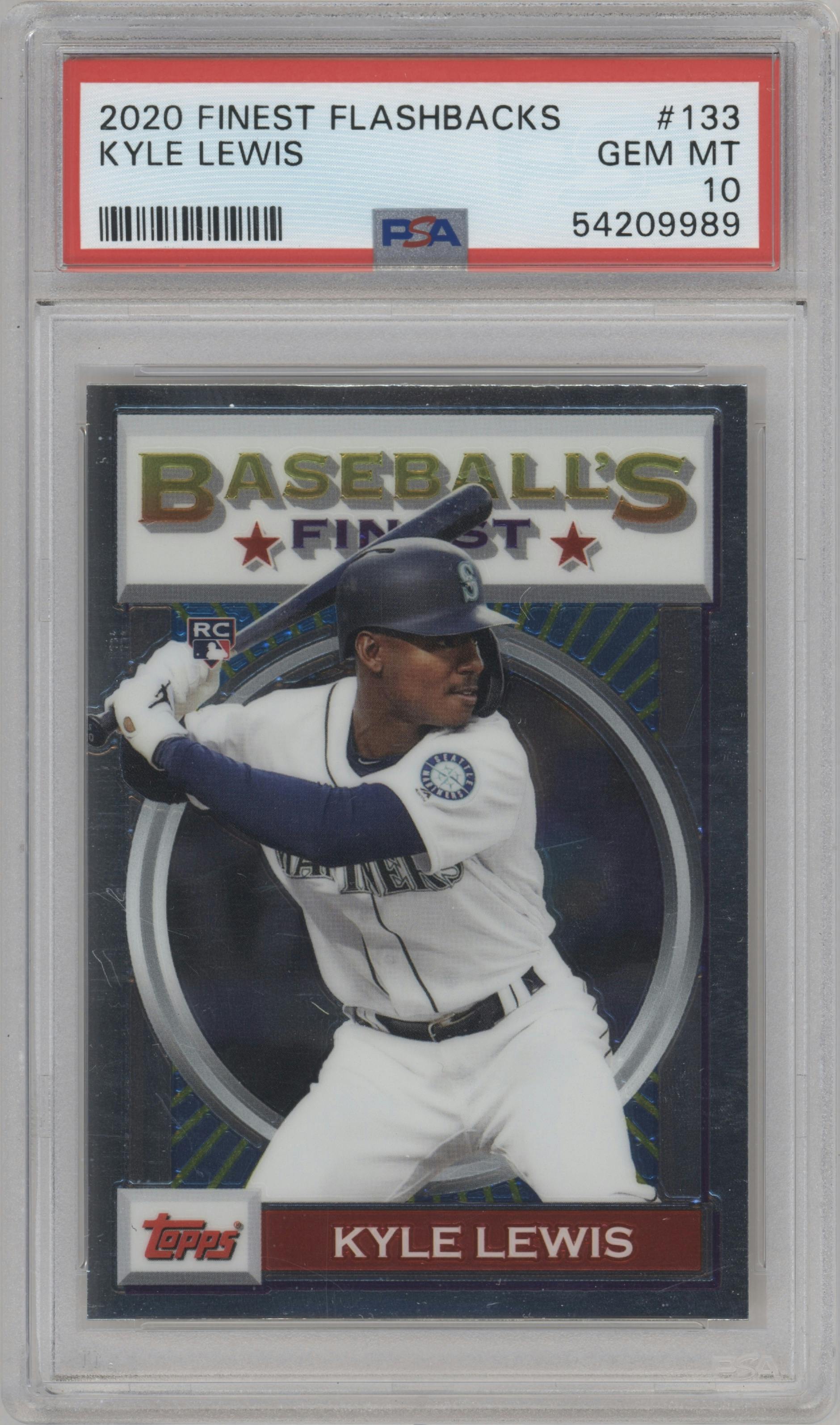 Kyle Lewis from the 2020 Topps Finest Flashbacks set graded by PSA and given an overall grade of 10.