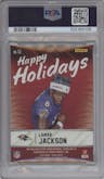 Lamar Jackson from the 2018 Panini Black Friday set featuring a Escher Squares parallel graded by PSA and given an overall grade of 8.