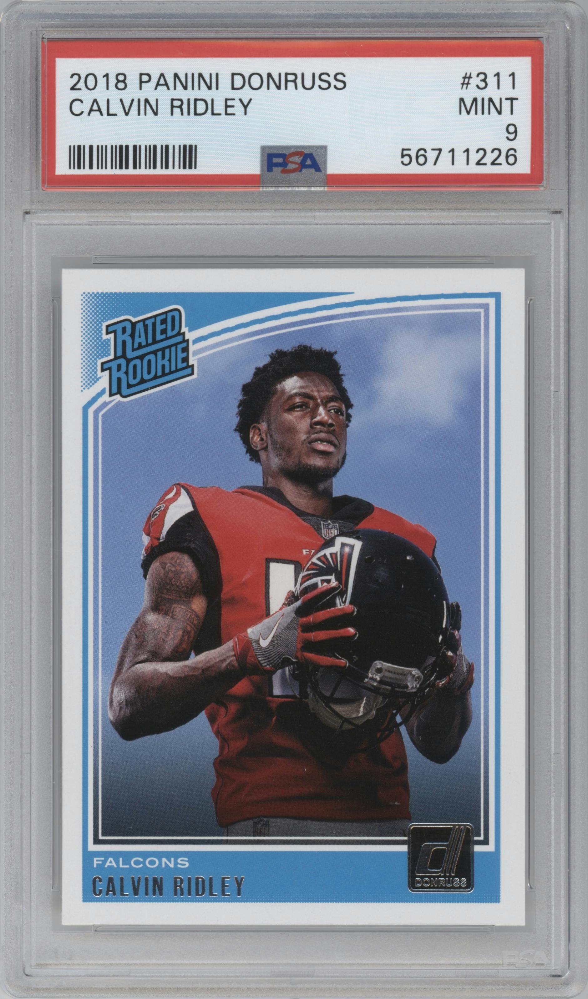 Calvin Ridley from the 2018 Panini Donruss set graded by PSA and given an overall grade of 9.