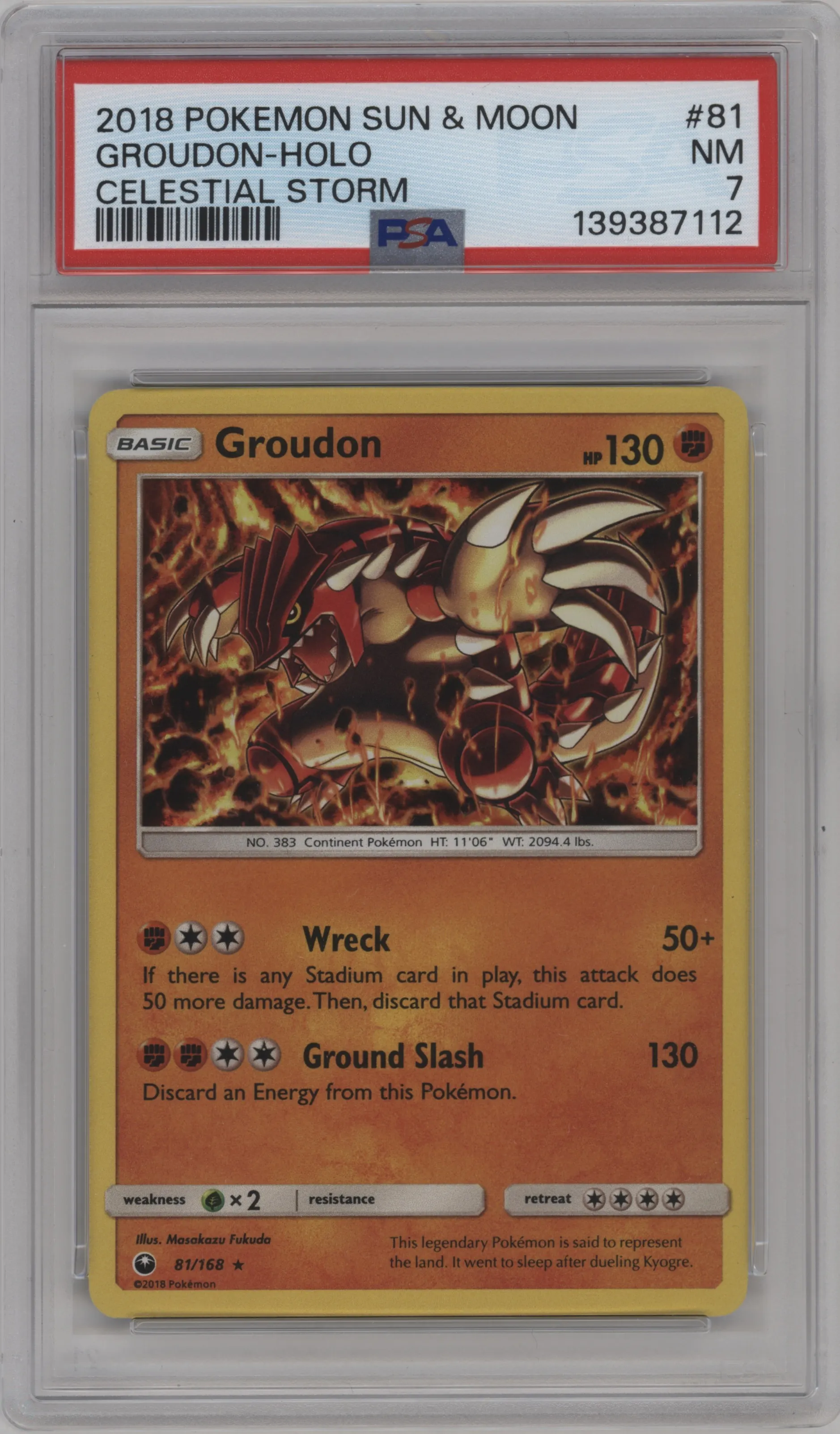 2018 Pokemon S&M Celestial Storm Groudon PSA 7