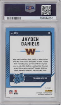 Jayden Daniels from the 2024 Donruss set featuring a Holo parallel graded by PSA and given an overall grade of 9.