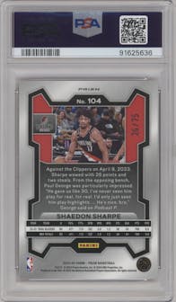 Shaedon Sharpe from the 2023-24 Panini Prizm set featuring a  Red Power Prizm parallel graded by PSA and given an overall grade of 10.