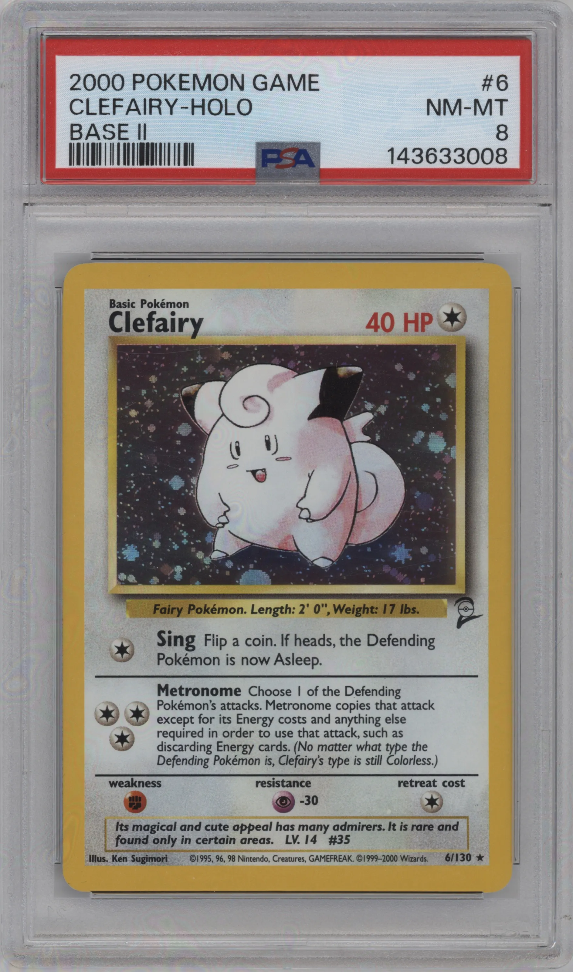 2000 Pokemon Base Set 2 Clefairy #6 PSA 8