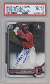 Jaison Chourio from the 2022 Bowman Chrome set graded by PSA and given an overall grade of 10.