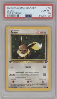 Eevee from the 2000 Pokemon set graded by PSA and given an overall grade of 10.