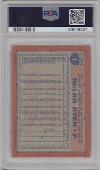 Nolan Ryan from the 1991 Topps set featuring a Desert Shield parallel graded by PSA and given an overall grade of 6.