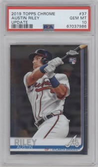 Austin Riley from the 2019 Topps Chrome Update set graded by PSA and given an overall grade of 10.