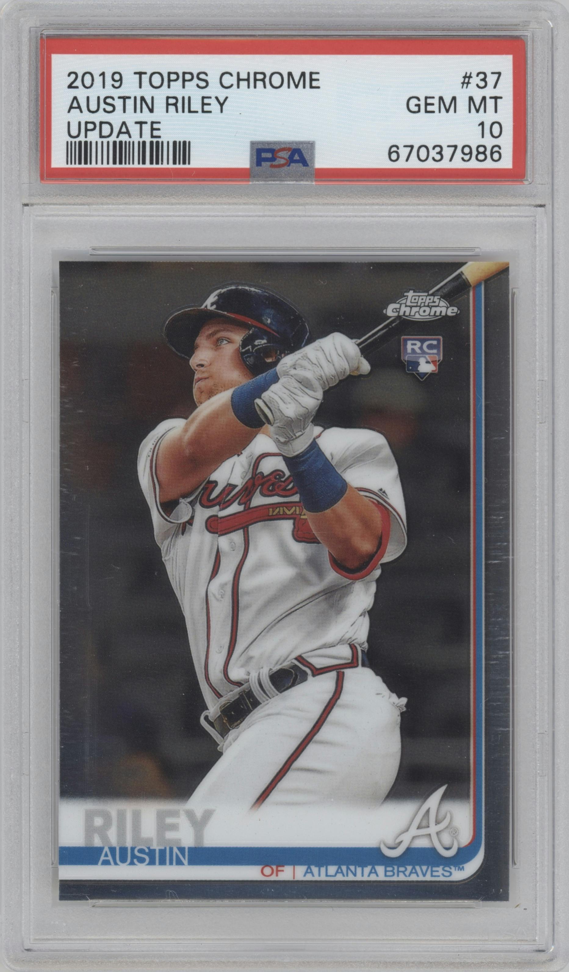Austin Riley from the 2019 Topps Chrome Update set graded by PSA and given an overall grade of 10.