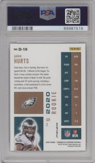Jalen Hurts from the 2020 Panini Chronicles set featuring a Silver parallel graded by PSA and given an overall grade of 10.