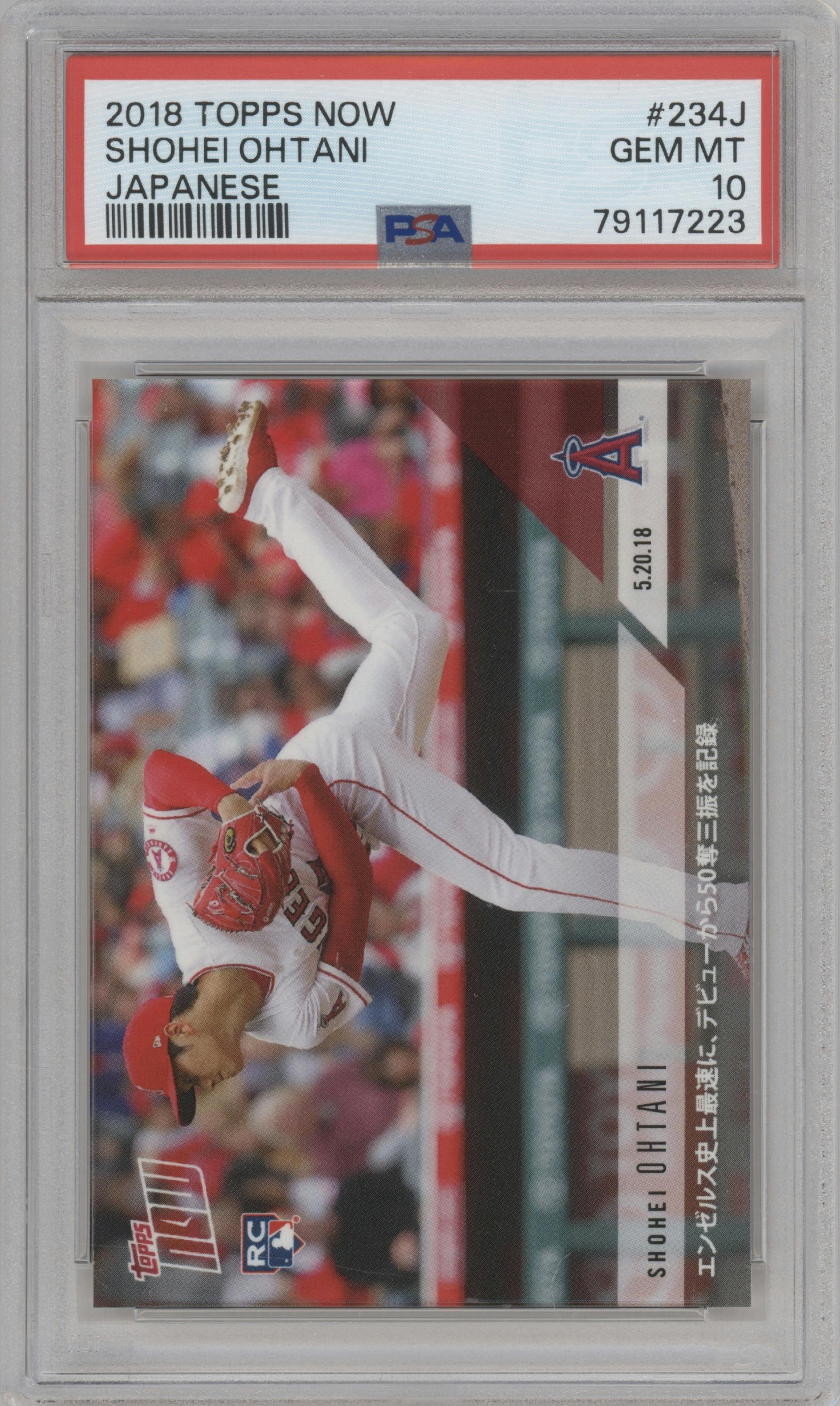 Shohei Ohtani from the 2018 Topps Now set graded by PSA and given an overall grade of 10.