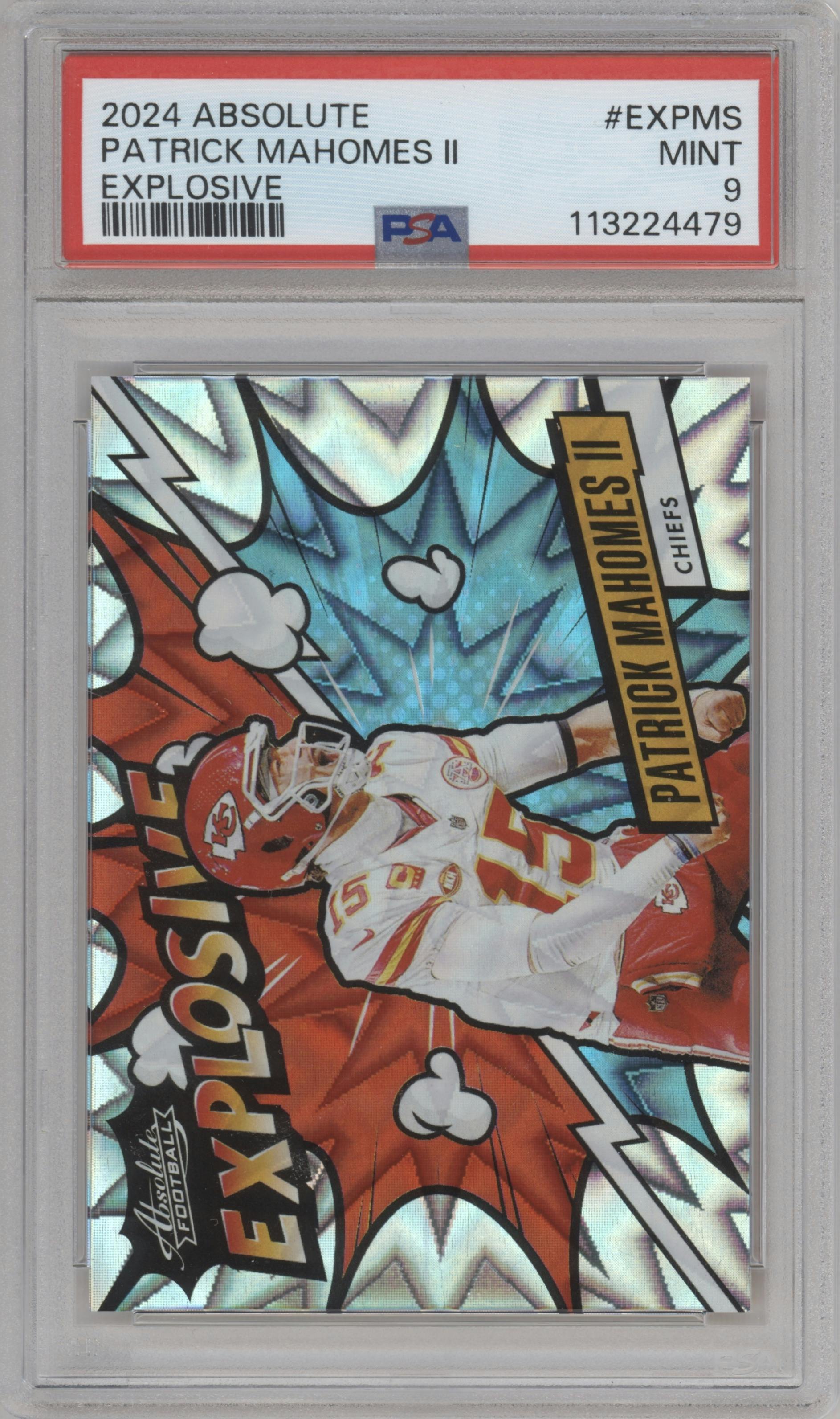 Patrick Mahomes II from the 2024 Panini Absolute set graded by PSA and given an overall grade of 9.