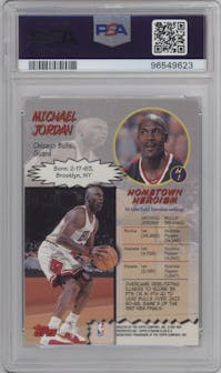 Michael Jordan from the 1997-98 Topps Stadium Club set graded by PSA and given an overall grade of 8.