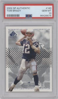 Tom Brady from the 2002 Upper Deck SP Authentic  set graded by PSA and given an overall grade of 10.