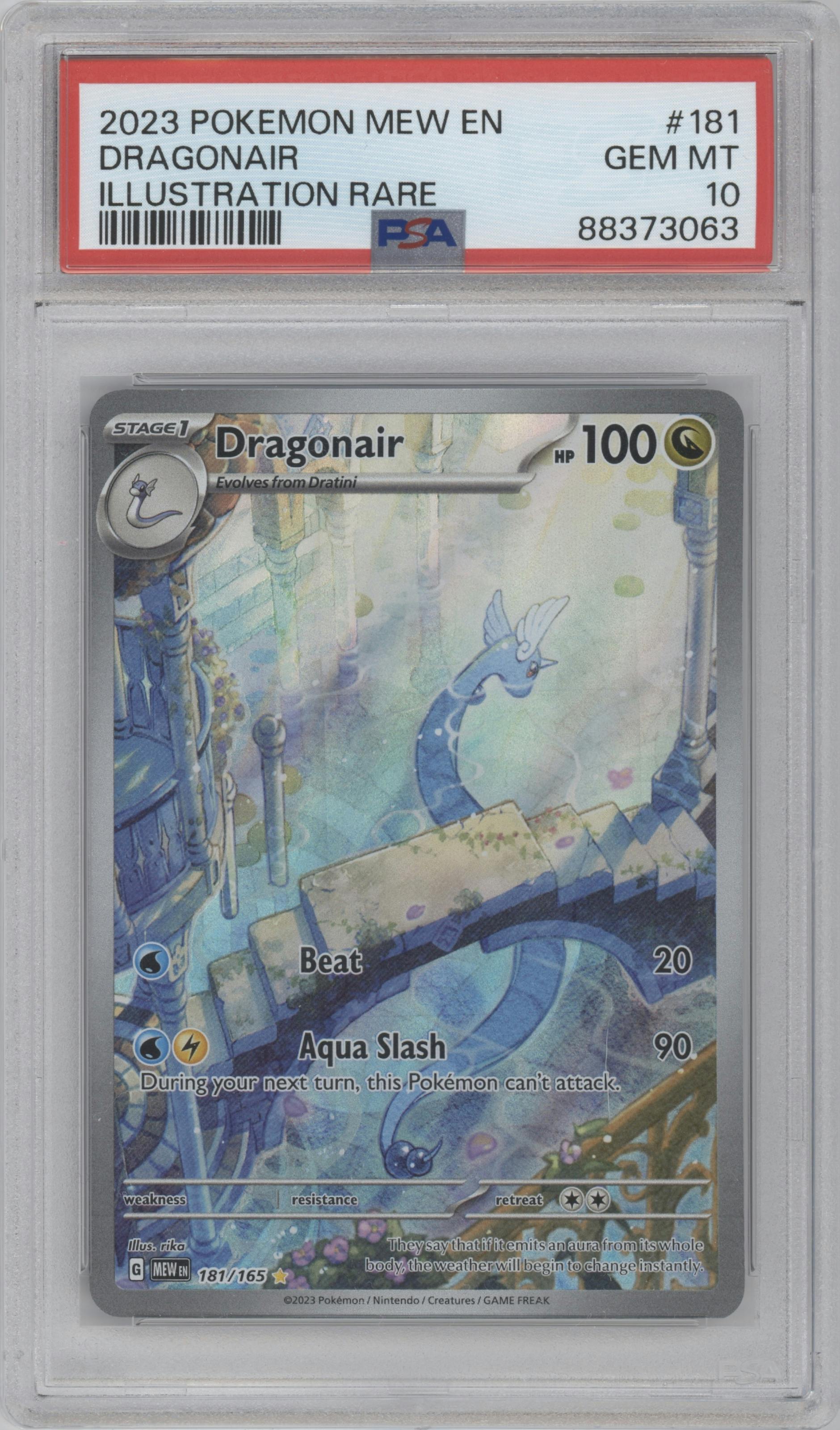 Dragonair from the 2023 Pokemon SV set graded by PSA and given an overall grade of 10.