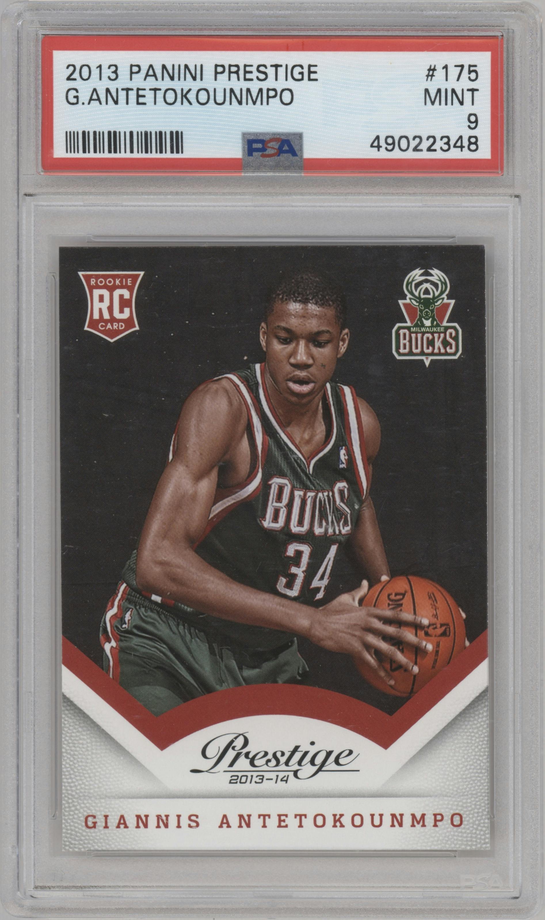 Giannis Antetokounmpo from the 2013-14 Panini Prestige set graded by PSA and given an overall grade of 9.