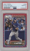 Evan Carter from the 2024 Topps  set featuring a Team Color Border parallel graded by PSA and given an overall grade of 10.