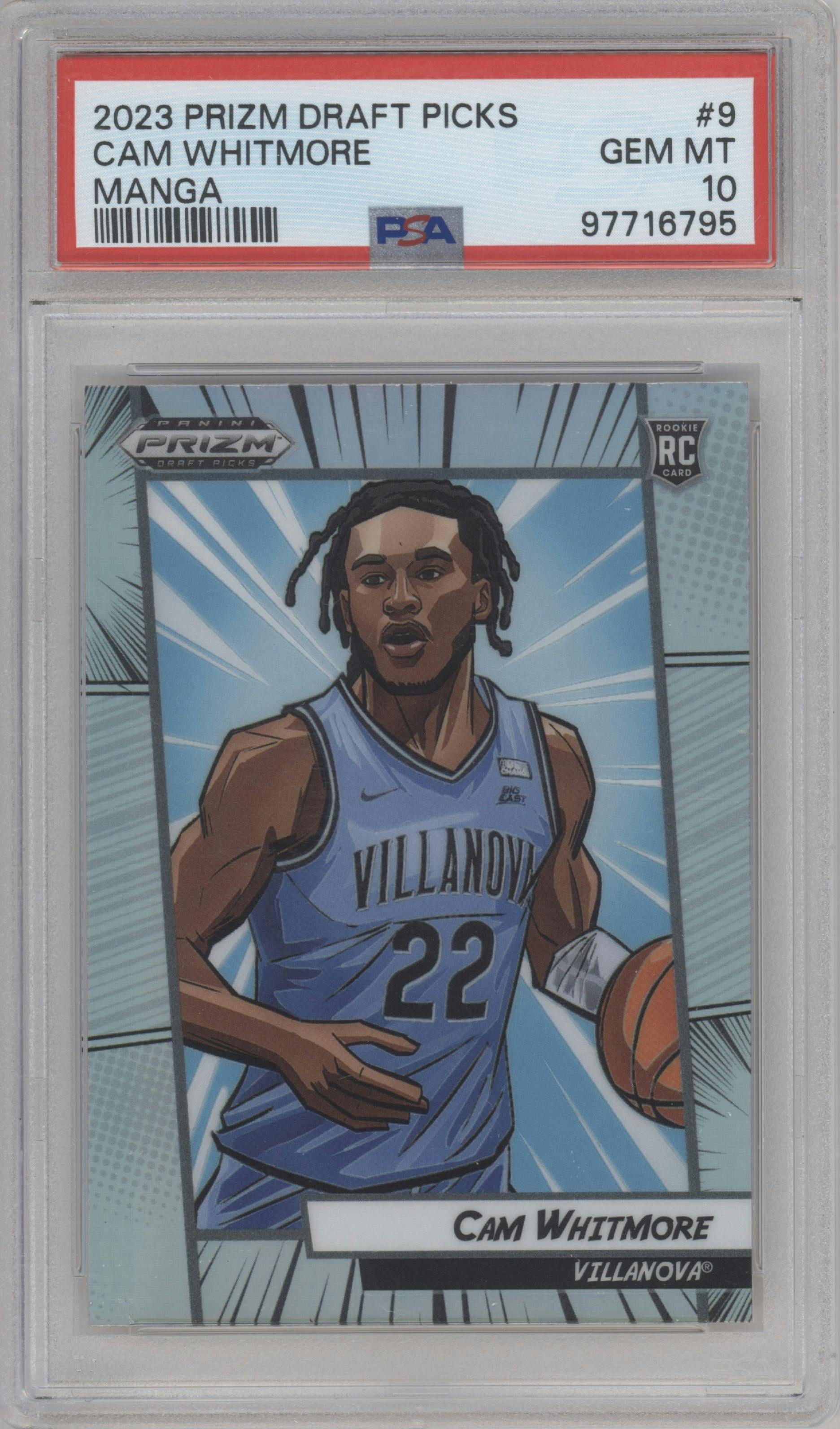 Cam Whitmore from the 2023-24 Panini Prizm Draft Picks set graded by PSA and given an overall grade of 10.