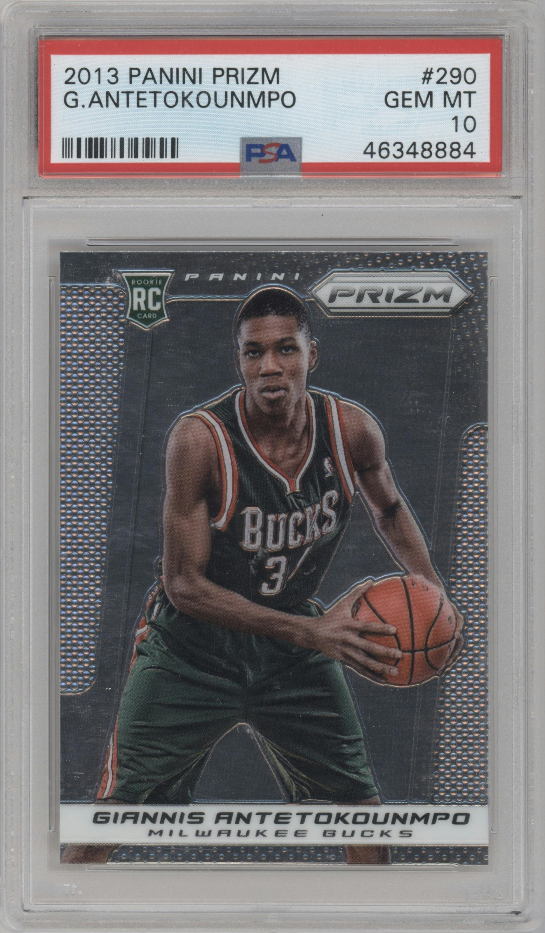 Giannis Antetokounmpo from the 2013-14 Panini Prizm set graded by PSA and given an overall grade of 10.
