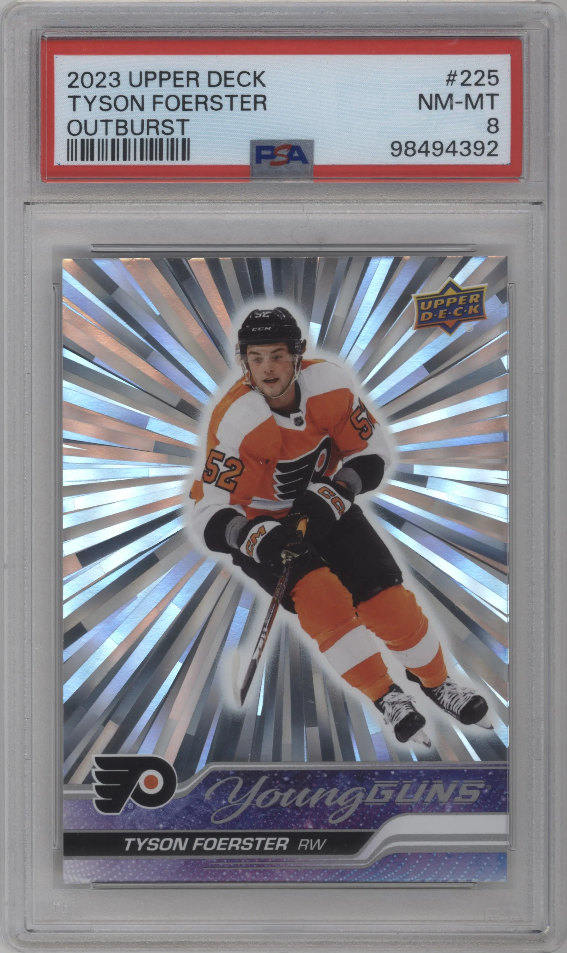 2023 Upper Deck Series 1 Young Guns Tyson Foerster Outburst Silver #225 PSA 8