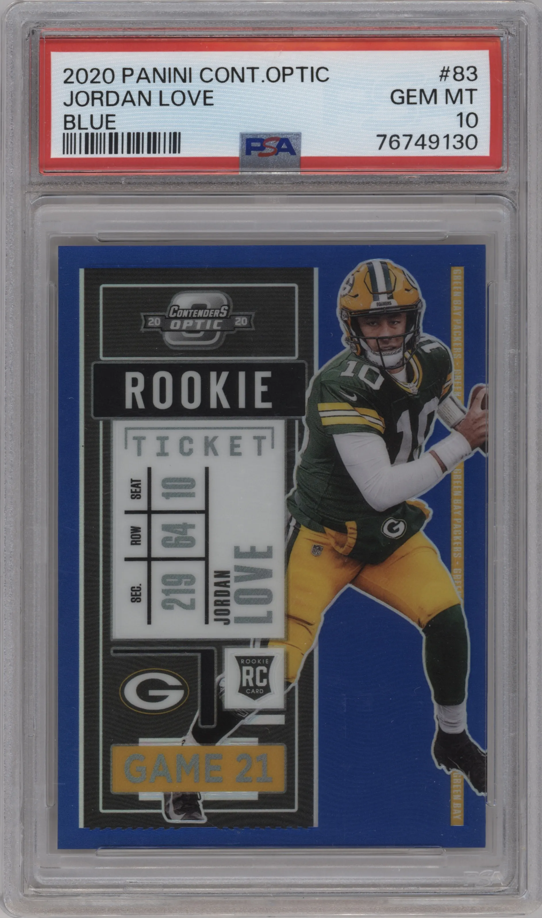 2020 Panini Contenders Optic Jordan Love Blue #83 PSA 10